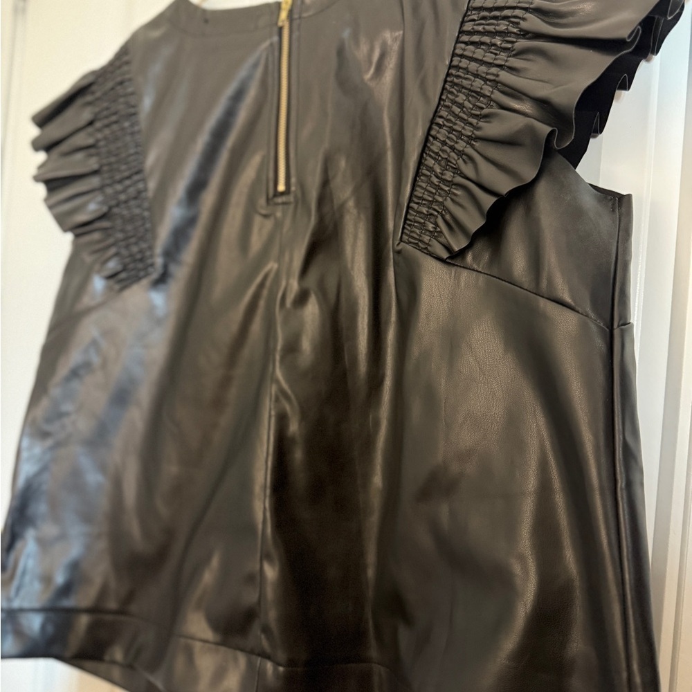 Lilly Mae’s Pearl detail faux leather ruffle sleeve sheath blouse - Picture 4 of 10
